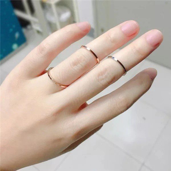 Set Cincin Susun Warna Polos Untuk Wanita | Cincin Ekor Bahan Titanium Steel | Cincin Tumpuk Tiga Warna Bahan Stainless Steel | Kotak Hadiah Untuk Hadiah