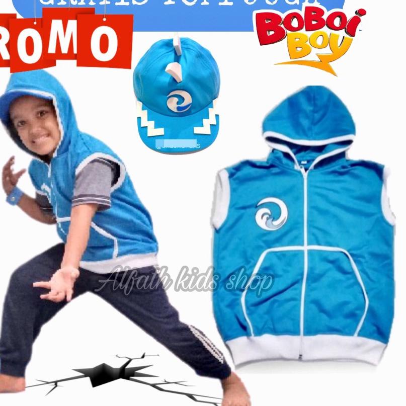 ◘ BAJU BOBOIBOY AIR SET TOPI DAN ROMPI / JAKET ROMPI BOBOIBOY ANAK / KOSTUM BOBOIBOY AIR / SETELAN B