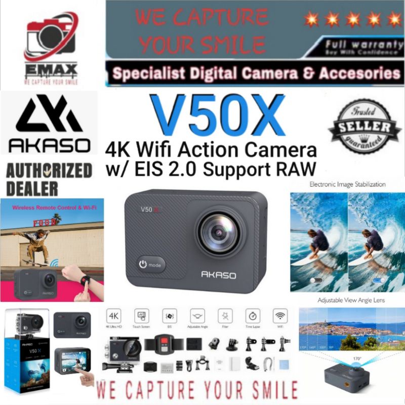 AKASO V50X 4K Wifi Action Camera with EIS 2.0 Support RAW Image TouchScreen Akaso V50 X Akaso V 50X 