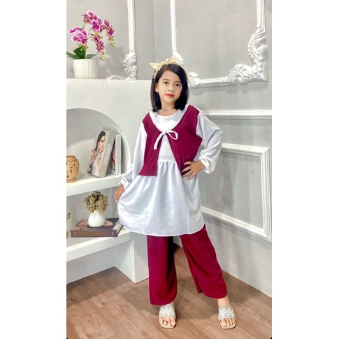 Setelan anak crinkle rompi/setelan rayon anak/setelan muslim