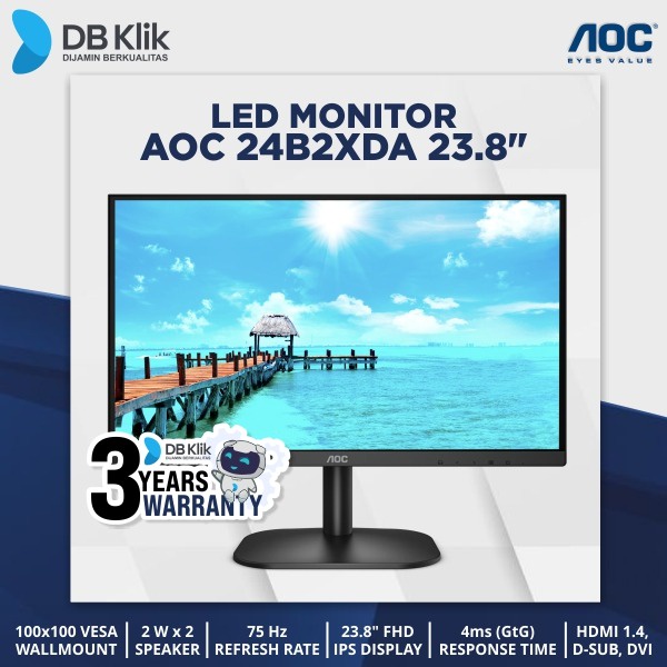LED Monitor AOC 24B2XDA 23.8&quot; 75Hz FHD HDMI DVI-D VGA - AOC 24B2XDA/70