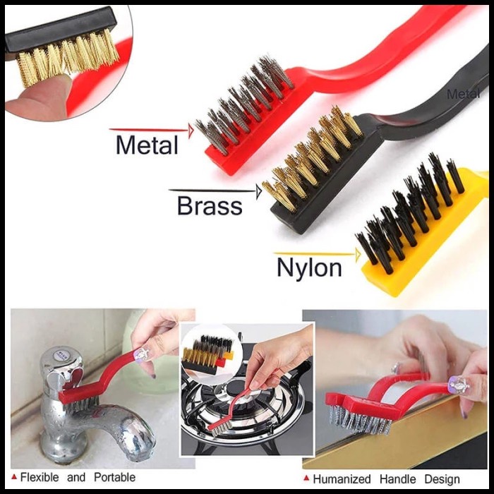 Sikat Kawat Baja Nylon Mini 1 set 3Pc Wire Brush Set Mesin Kompor Besi