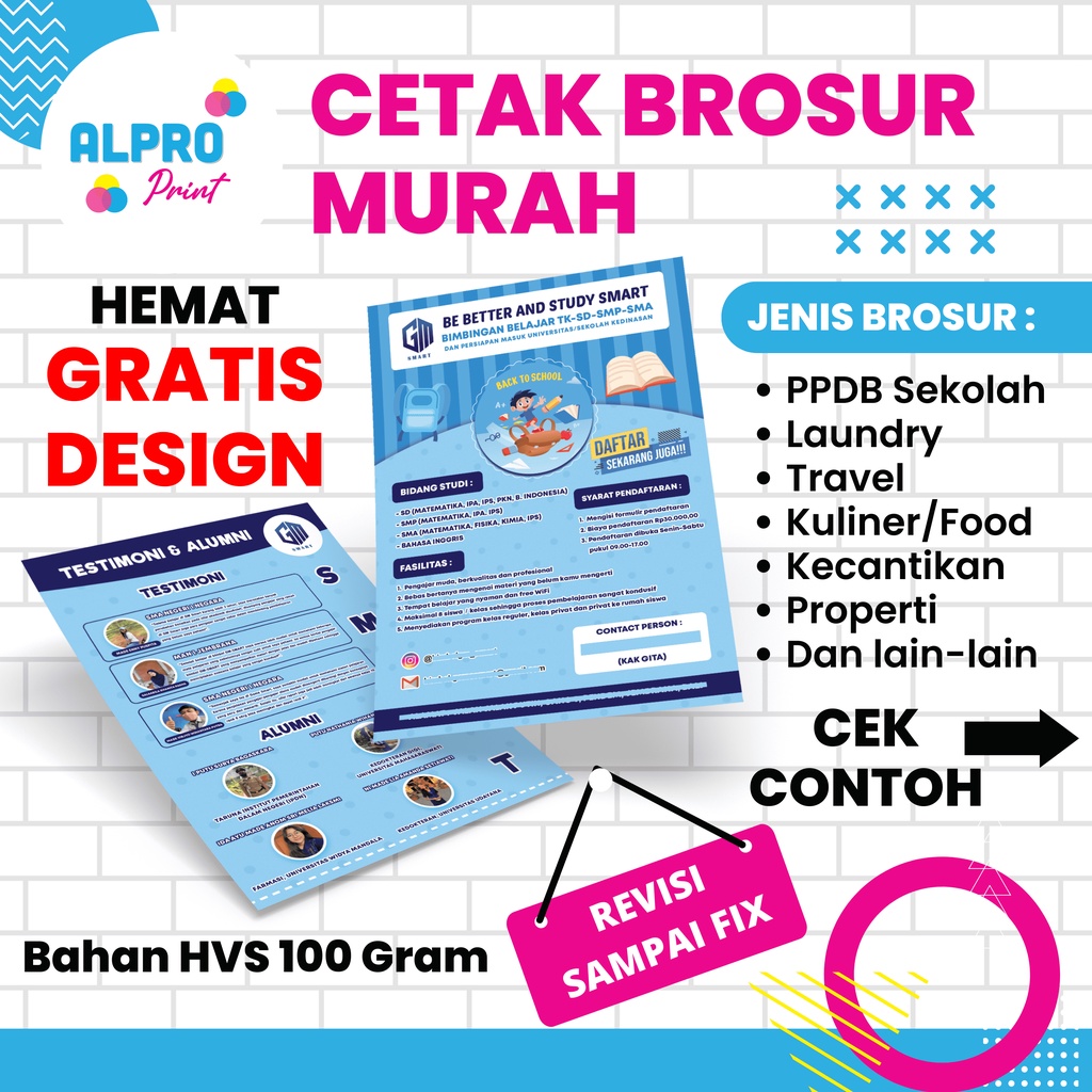 

CETAK BROSUR MURAH GRATIS DESIGN | UKURAN A5, A6, A7, DL | BISA CUSTOM SESUAI KEINGINAN | REVISI SAMPAI FIX