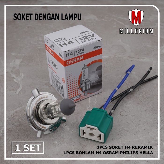 SOKET LAMPU H4 KERAMIK DENGAN LAMPU H4 60/55W 12V PHILIPS HELLA OSRAM TERMURAH