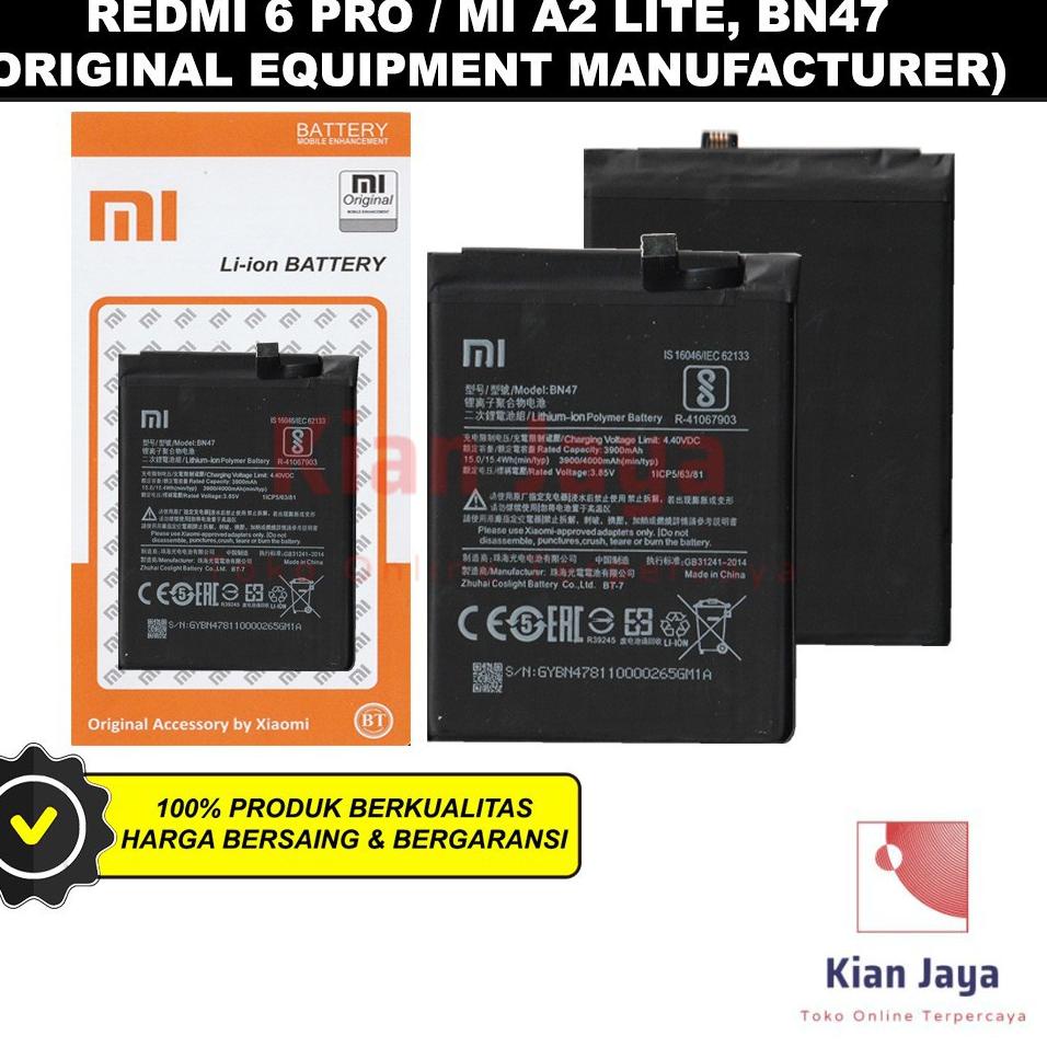 Paket Terbaik  Hp XiaoMi Redmi 6 Pro Mi A2 Lite BN47 Original OEM Batre Batrai Battery miA2
