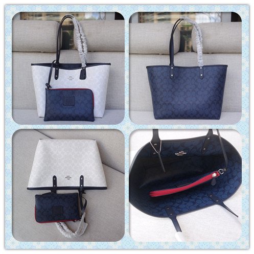 Coc 91381 Reversible City Tote in Bloked Signature Coated Canvas With Pouch Chalk