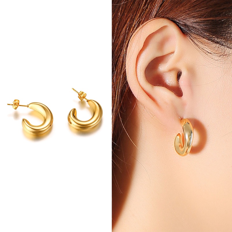 Anting Tusuk Setengah Hoop Emas Anti Karat Untuk Wanita Stud Half Open Earrings