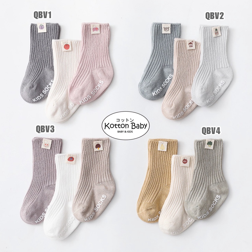 [3 PSG] 0-3 thn | KAOS KAKI BAYI BASIC ANAK IMPOR SOCKS LUCU KARAKTER KARTUN UNISEX Catalog QN QBV