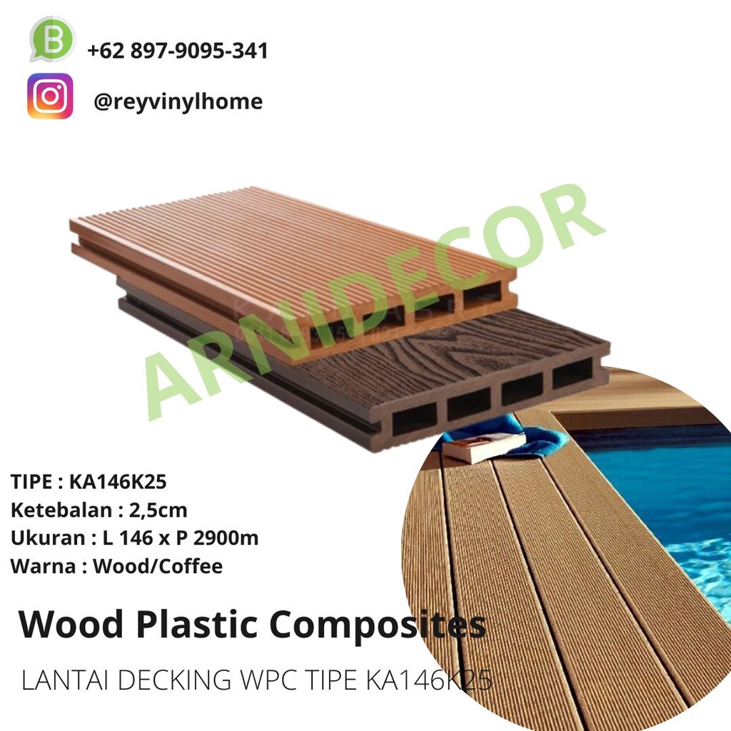 DECKING LANTAI WPC TIPE KA146K25 SPEK OUTDOOR TAHAN AIR,TAHAN PANAS
