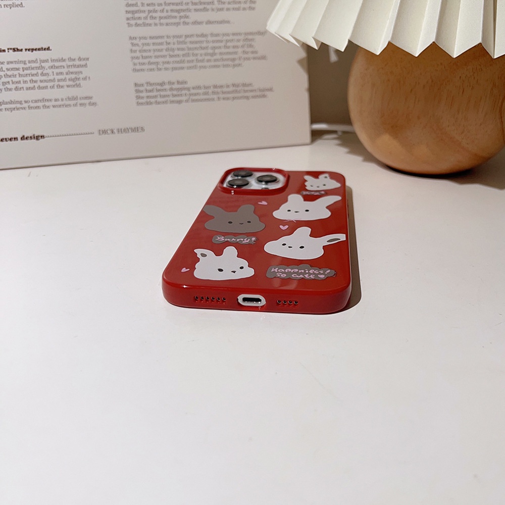 IPHONE Ins Lucu Kelinci Putih Claret Case Untuk Iphone14 11 12 13 X XS XR PRO MAX Casing Cover Pelindung AT0007