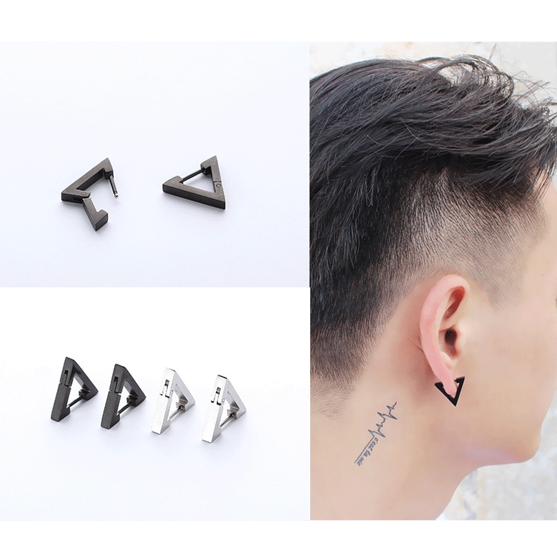 Anting Bentuk Segitiga Bahan Titanium Steel Anti Air Dan Alergi Gaya Korea Untuk Unisex