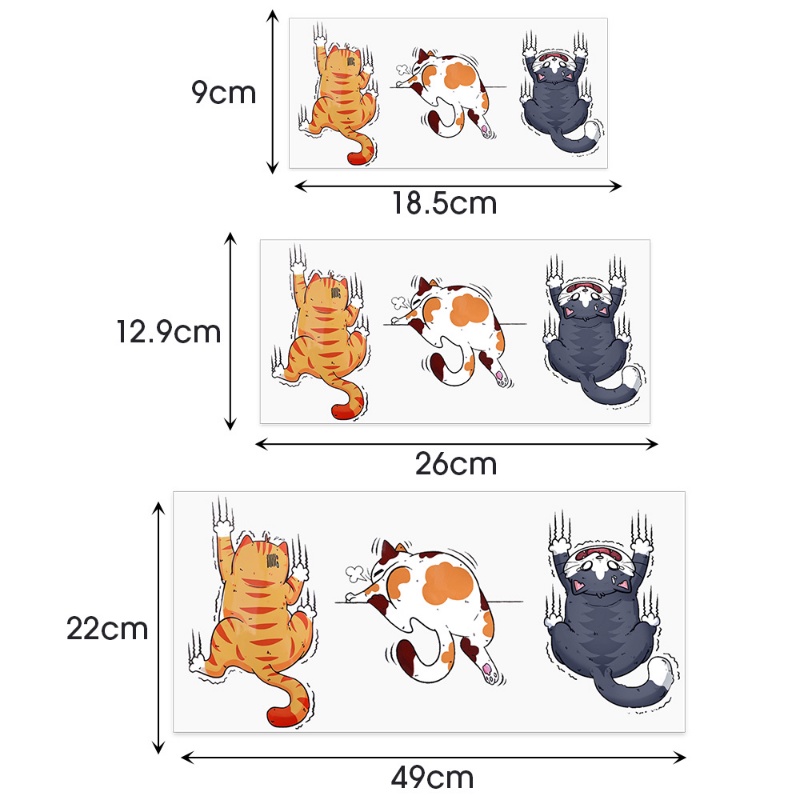 3pcs/set Climbing Cats Animal Styling Stickers/Perekat Diri Kartun Kucing Scratch Cover Decals/Aksesoris Dekorasi Body Mobil