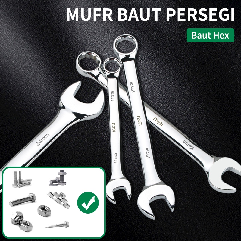 ISKU kunci ring pas set 11 pcs Chrome Vanadium Combination Wrench 8 9 10 11 12 13 14 17 19 22 24 mm