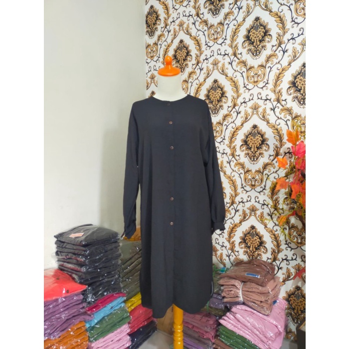 DIVYA SET CRINKLE PREMIUM LONG TUNIK POLOS - Hitam, All Size Langsung Kirim C3E0