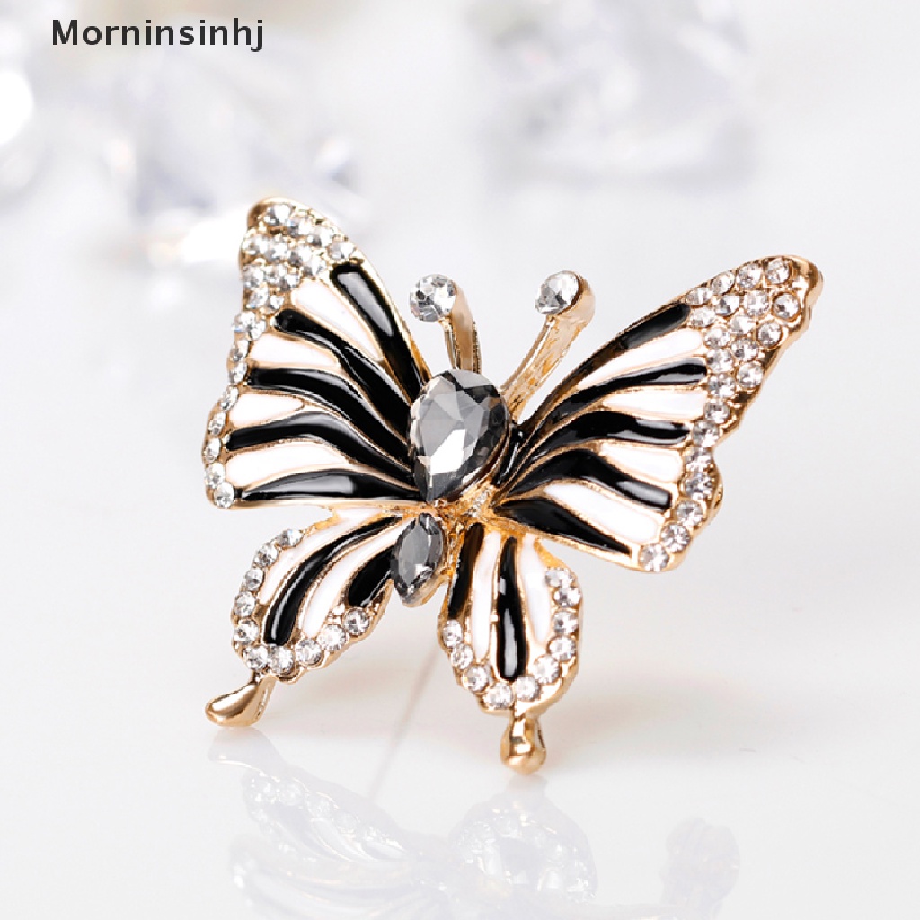 Mornin Fashion Hitam Kupu-Kupu Bros Butterfly Kristal Bros Aksesoris Elegan Pin id