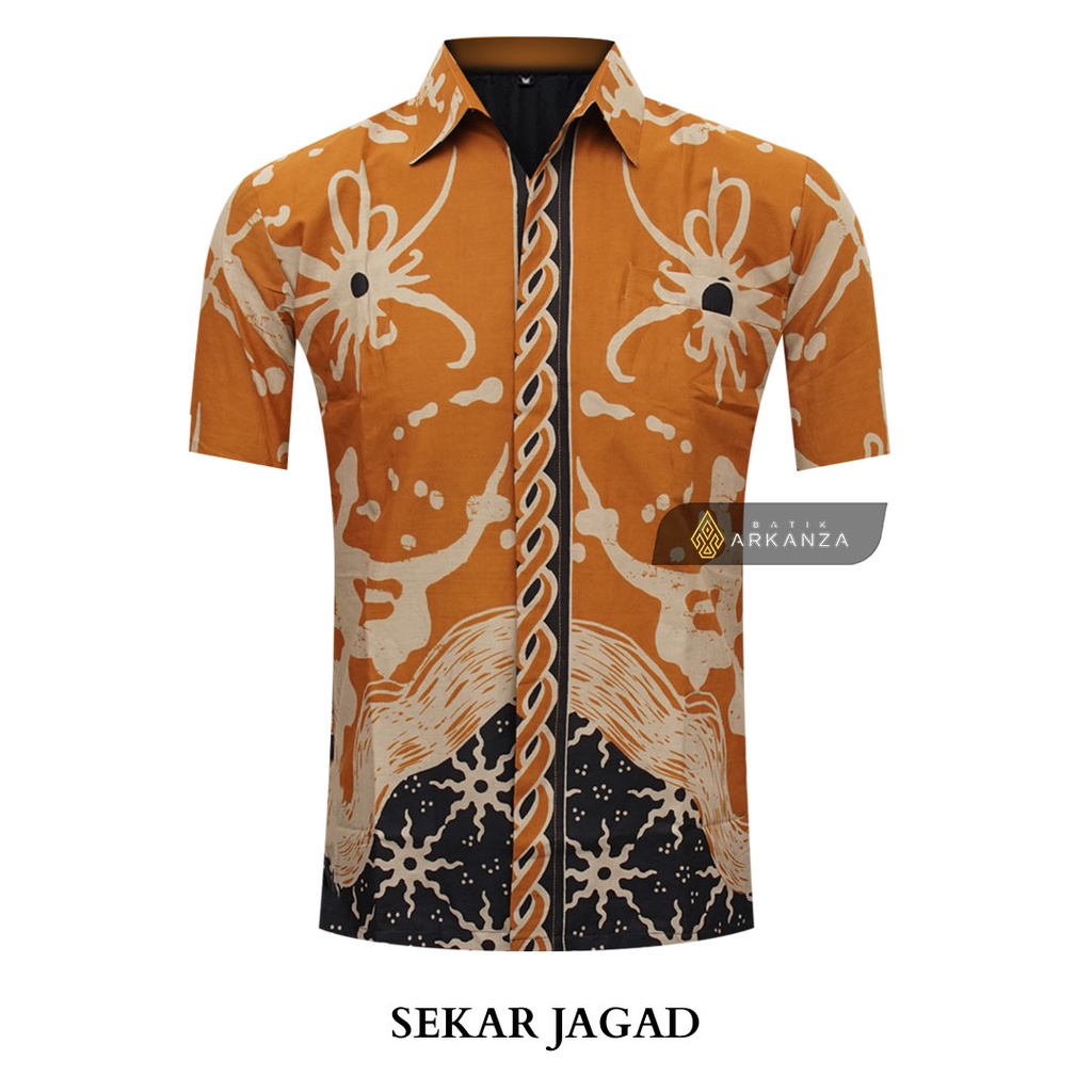 BATIK ARKANZA Motif SEKAR JAGAD Hem Atasan Kemeja Baju Batik Premium Pria Cowok Laki Laki Slimfit Full Lapis Furing Tangan Lengan Panjang Lengan Pendek Original Asli Solo Laweyan