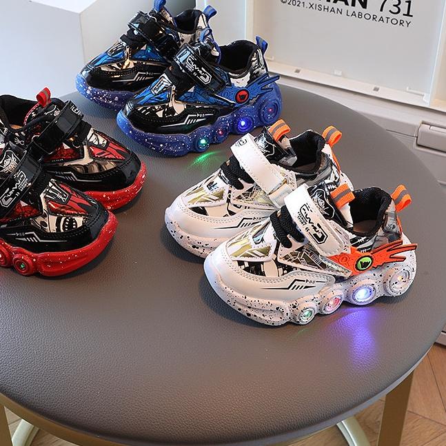 ✦   Sneaker Sepatu LED Anak Laki Laki import sepatu LED anak impor Casual sepatu anak cowok Import 0