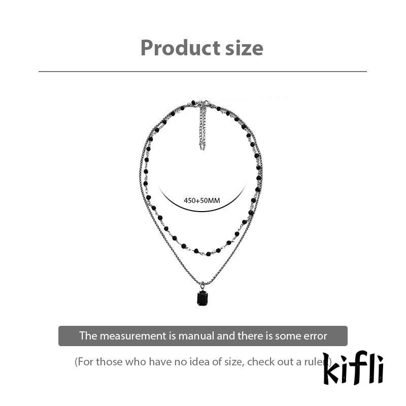 [KD] Kalung Manik-Manik Zirkon Hitam Double-layered Cool Fashion Clothes Chain Clavicle Chain Necklace