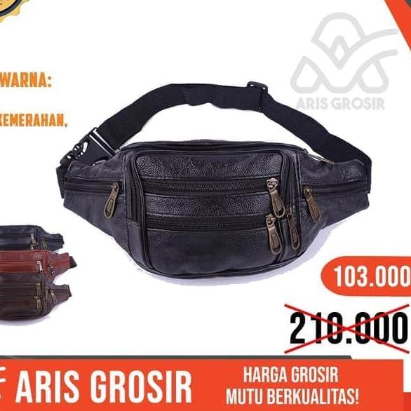 ☄ Tas Pinggang Kulit Pria Tas Slempang Cowok Original Branded X28 ✭