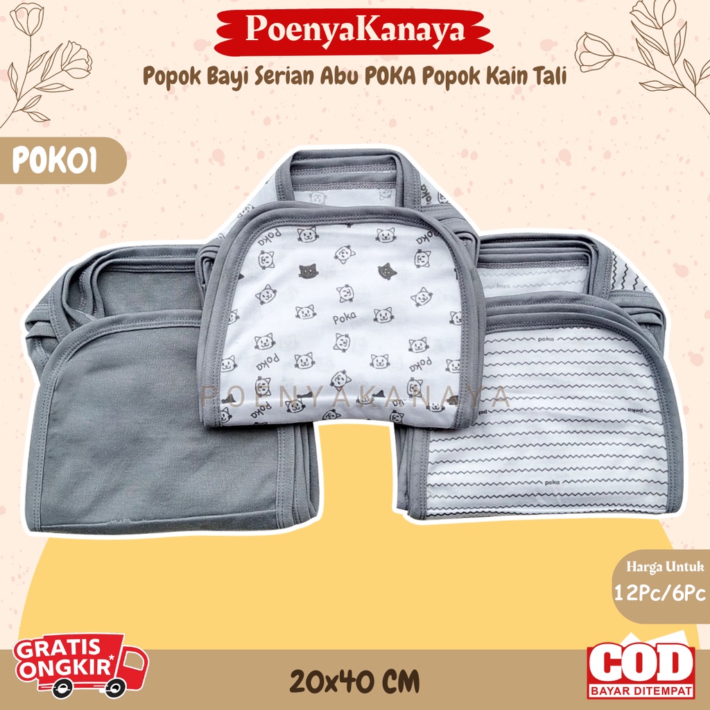 1Lusin/6pc Popok Bayi Seri Abu POKA Popok Kain Tali Katun POK01