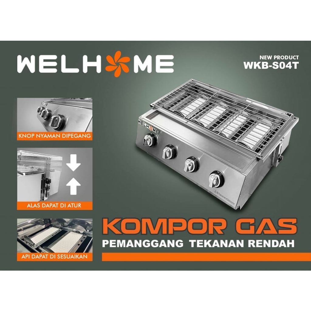 WELHOME WKB-S04T Kompor Pemanggang 4 Tungku Stainless