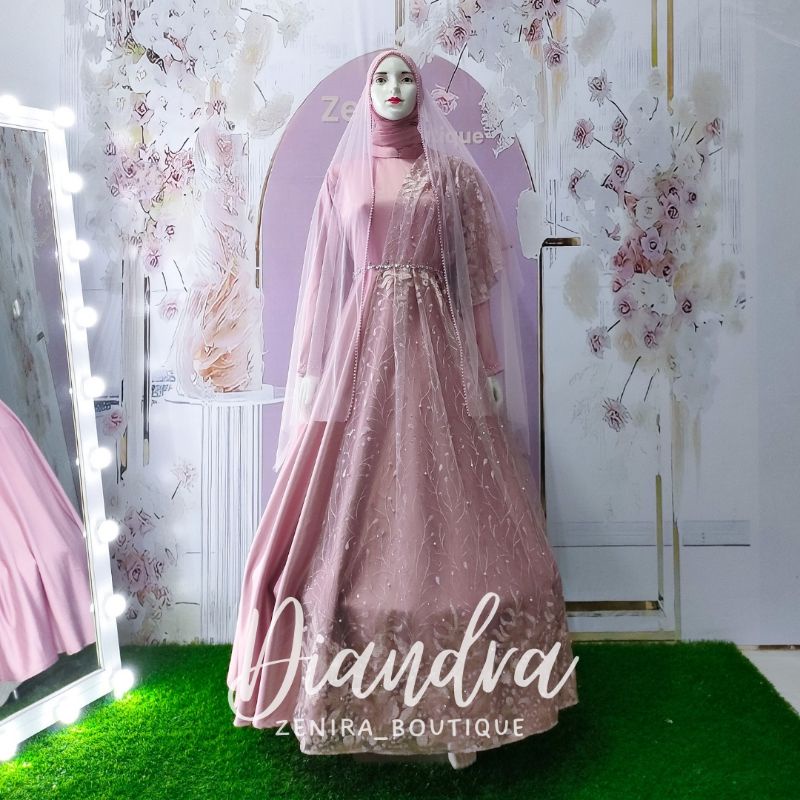 DIANDRA Dress FREE VEIL / Gaun pengantin / Baju pesta / Lamaran / Wisuda / Bridesmaids / kondangan / couple tersedia ukuran kecil hingga jumbo