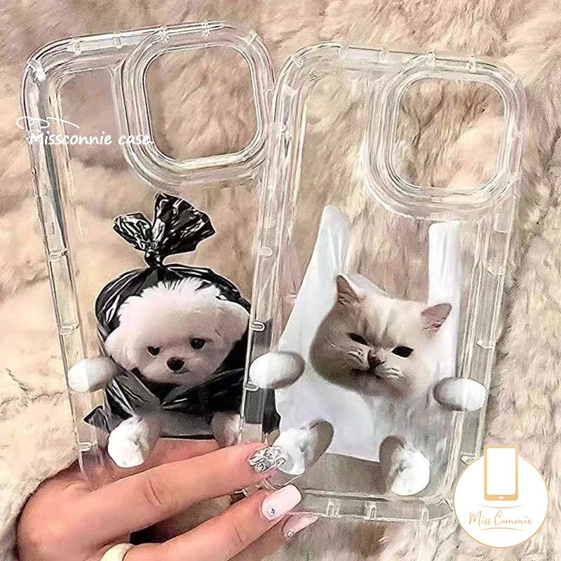 Kartun Lucu Indah Kucing Anjing Pasangan Cover Untuk Xiaomi Redmi9 12C 10CA1 9A 10A 9T 10 9C NFC Redmi Note 11 10 10s 9 11s Note8 9 10 POCO F4 Cute Puppy Shockproof Airbag Clear Case