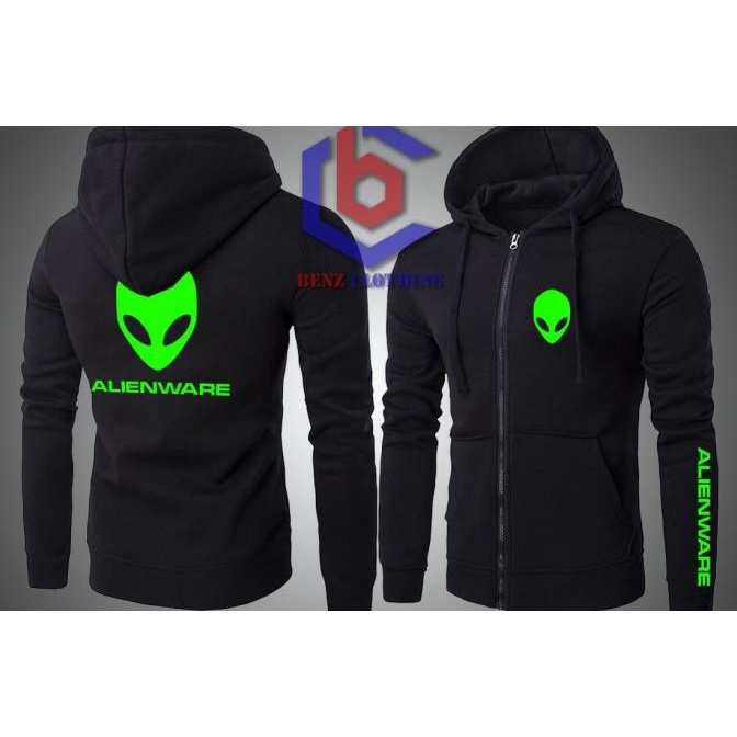 Jaket Hoodie Sweater Alienware Outerwear Pria Wanita Zipper Resleting Depan Polos Sablon Polyflek Ko