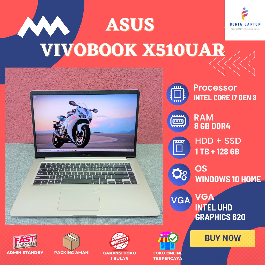 ASUS VIVOBOOK X510UAR CORE I7 GEN 8TH RAM 8 GB SSD 128 GB+HDD 1TB LAPTOP SECOND FULL HD