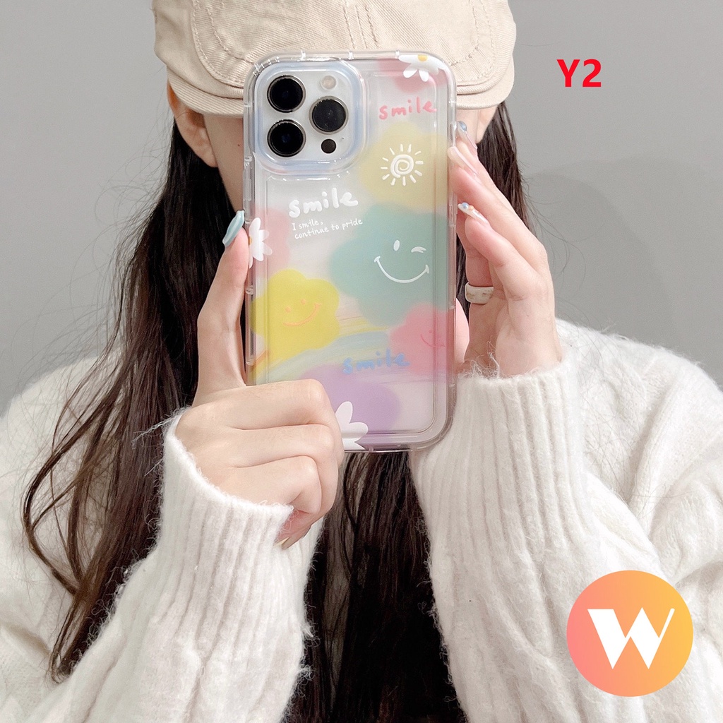 IPHONE Colorful Cinta Hati Shockproof Airbag Case Kompatibel Untuk Iphone7 8 6 6S Plus XR 11 14 13 12 Pro Max X XS Max 11 Pro Max Ins Korea Lucu Smile Fresh Sunflower Soft TPU Cover