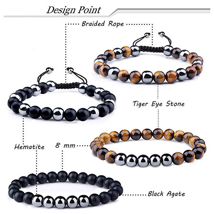 Gelang Tiger Eye Lava Bracelet Hematite Therapy Beads Stretch Adjustable Bracelet