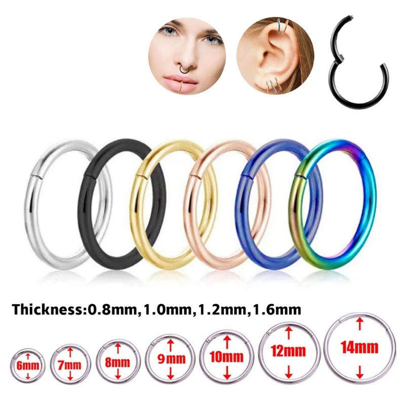 [Grosir] Wanita Fashion Warna-Warni Cincin Hidung Stainless Steel/Tanpa Tindik Tulang Rawan Hoop Earrings/Titanium Cincin Tindik Bibir Palsu/Pria Kepribadian Punk Aksesoris Perhiasan