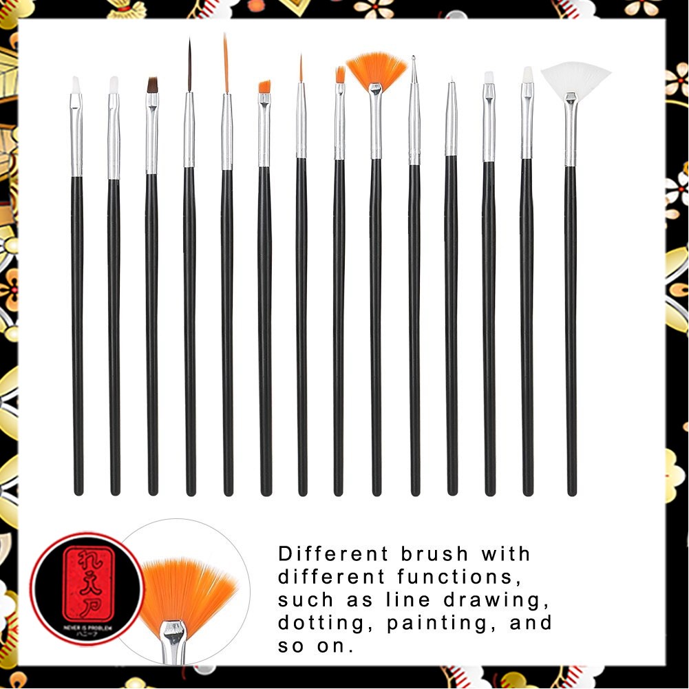 NelBeauty Brush Kutek Kuku Pro Nail Art Dotting Tools 15 PCS - N1800 - Black