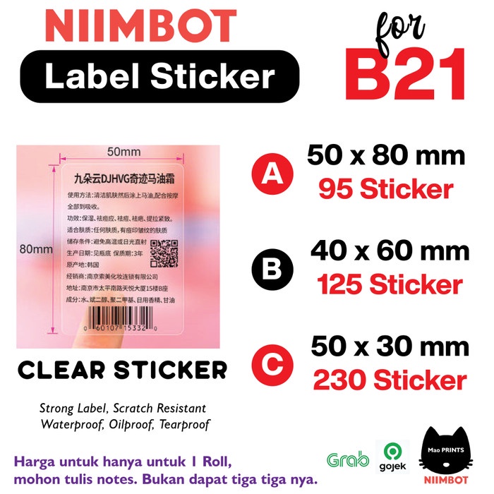 

Terlaris Niimbot Thermal Label Sticker Refill For B21 - Thermal Sticker Niimbot - Clear 50*80