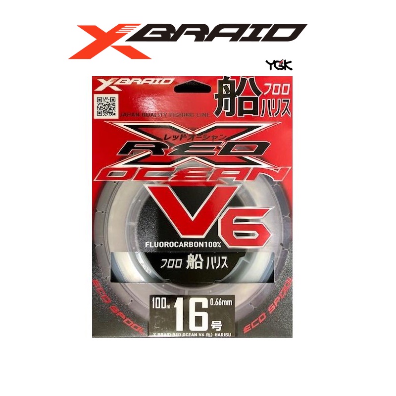 YGK X-Braid XBraid Red Ocean V6 Ship Harisu Fluorocarbon 100m Senar Leader