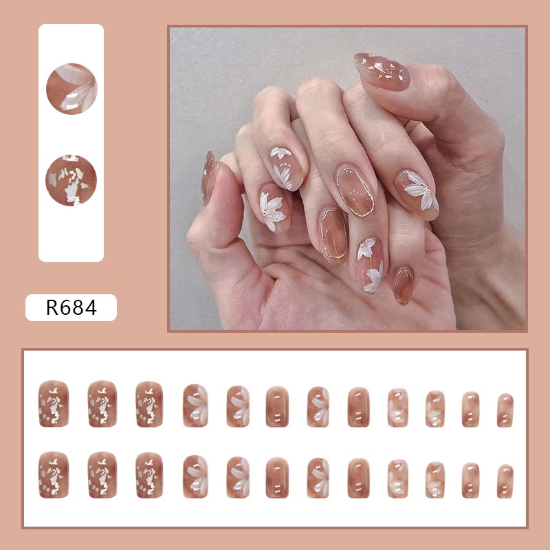 R681-R700 Full Cover Fake Nails Nail Art Tips False Nails 24 Pcs / box