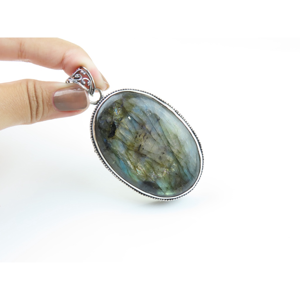 Liontin Jumbo Permata Labradorite Perak 925