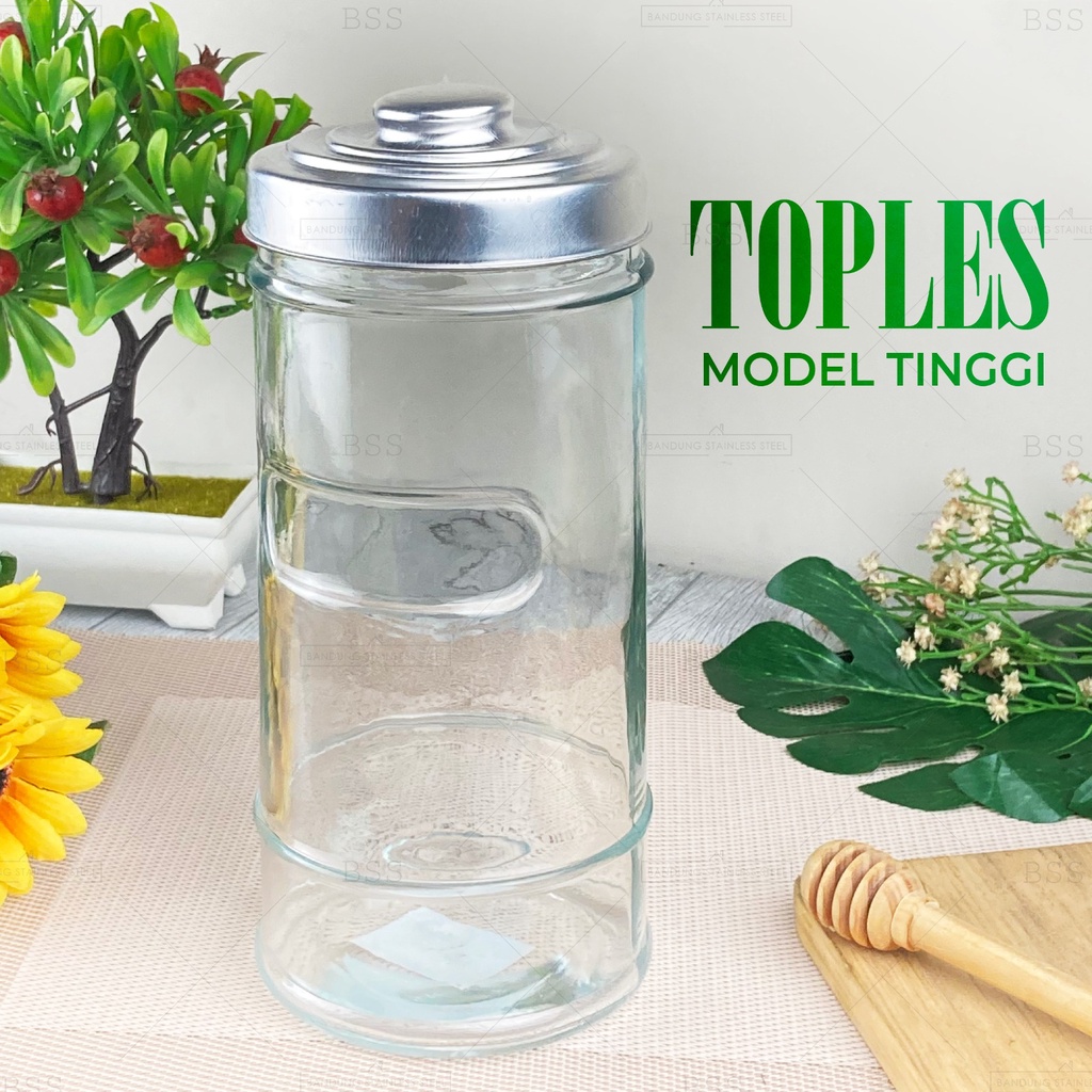 Toples Kaca Tinggi 1.4L Tebal Aesthetic Wadah Penyimpanan Makanan Camilan Kue Kering Lebaran Kedap Udara