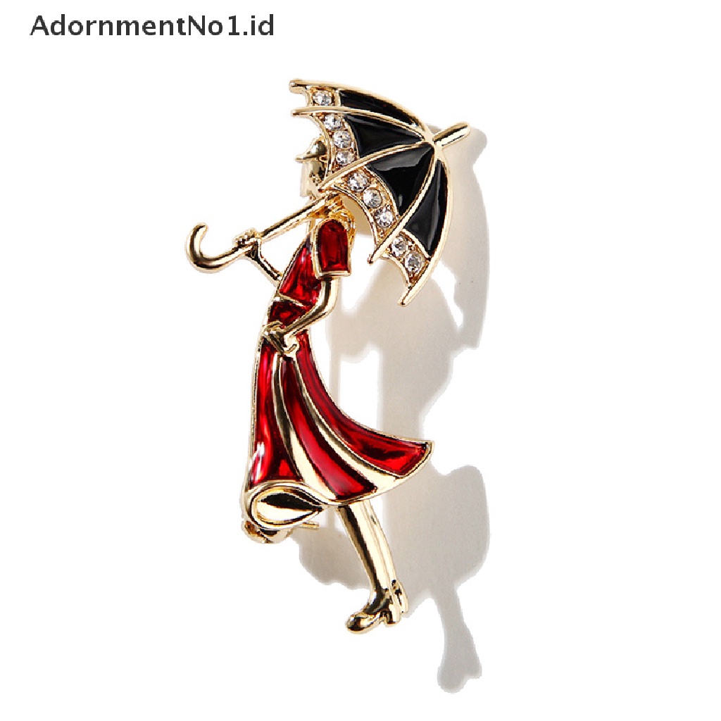 [AdornmentNo1] Bros Lady Retro Elegan Akrilik Untuk Wanita Desainer Mengambil Payung Beauty Figure Brooch Pin Hadiah [ID]