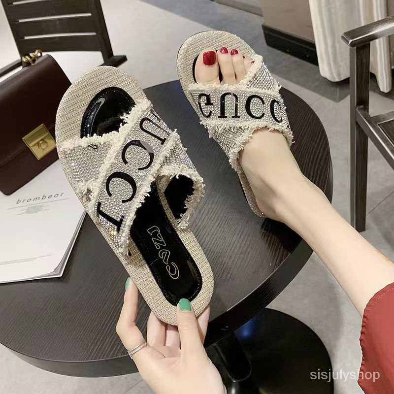 #Sisjuly# GUCI Sandal wanita sandal baru sandal berlian imitasi berlian imitasi yang dipersonalisasi