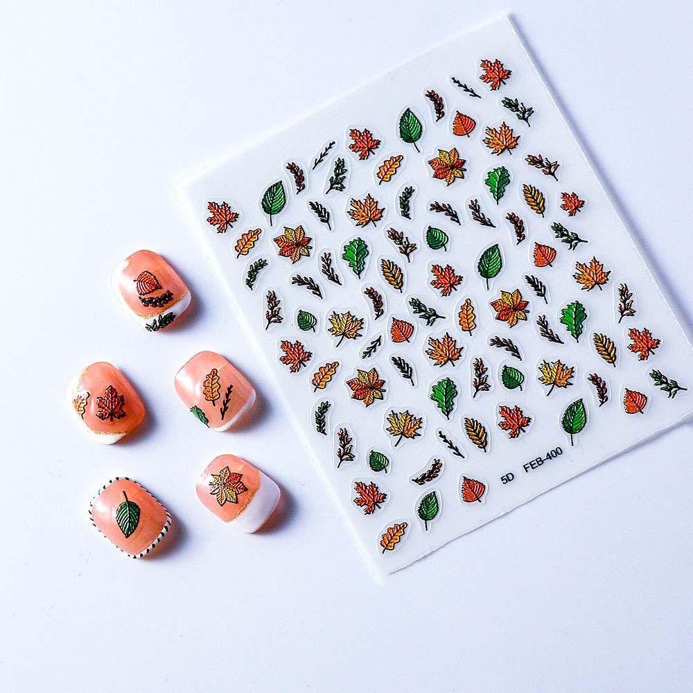 Agustina Stiker Kuku Kupu-Kupu Fashion Perekat Diri Maple Daun Bintang Rose Nail Art Dekorasi