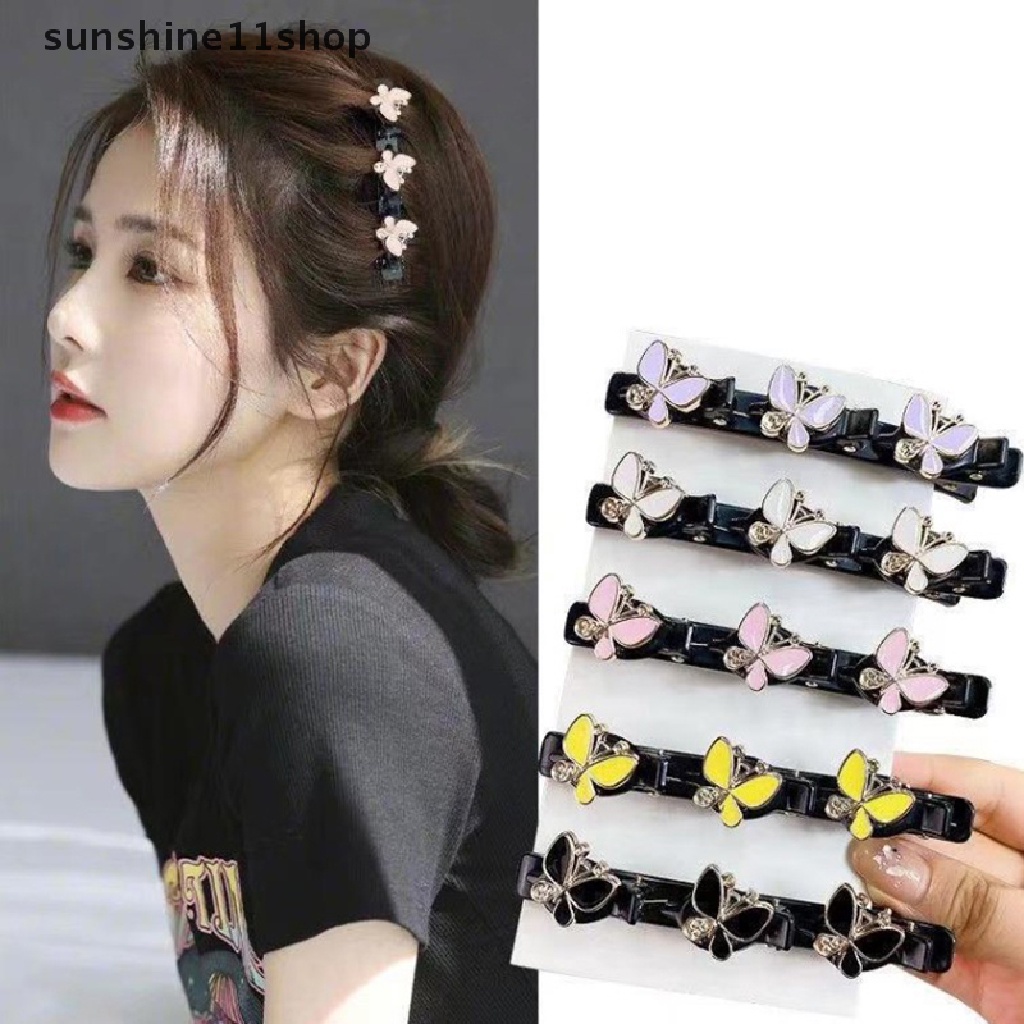 Sho Sparkling Crystal Stone Braided Hair Clip Double Bangs Braided Barrettes Jepit Rambut Wanita Perempuan Hiasan Kepala Aksesoris Styling Rambut N