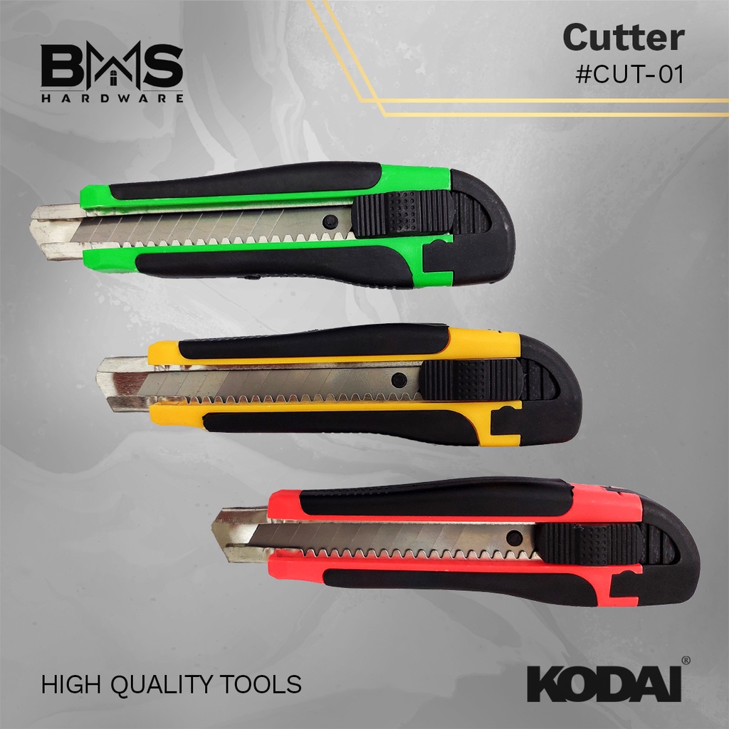 

(12 PCS) CUTTER BESAR Gagang Karet Auto Lock Pisau Cutter KODAI CUT-01