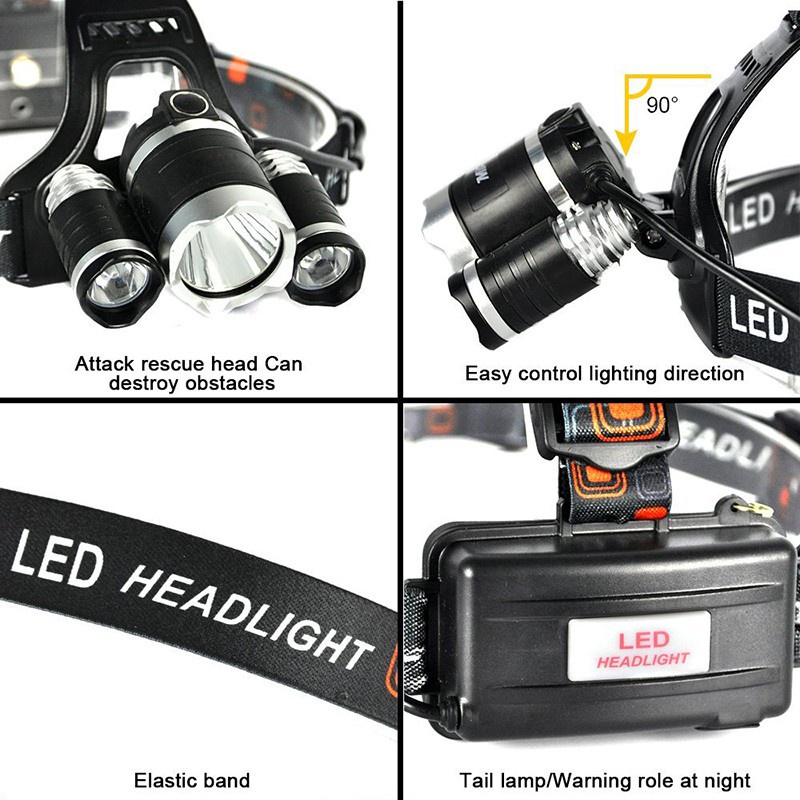 Senter Kepala Headlamp 3 LED Cree XM-L 3T6 / Senter Kepala 3 Lampu T60 30 + 20W / Headlamp 3 LED CHARGERABLE