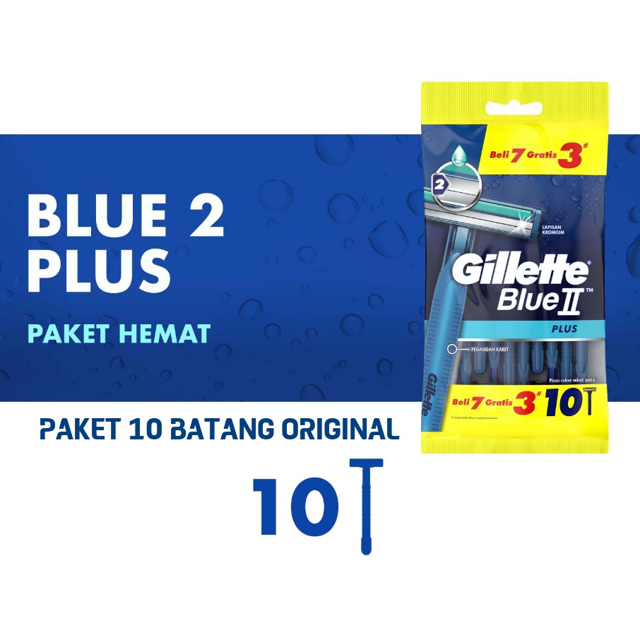 Gillette Blue 2 Plus Isi 10 Batang Alat Cukur Kumis Jenggot Gillette 2 Mata