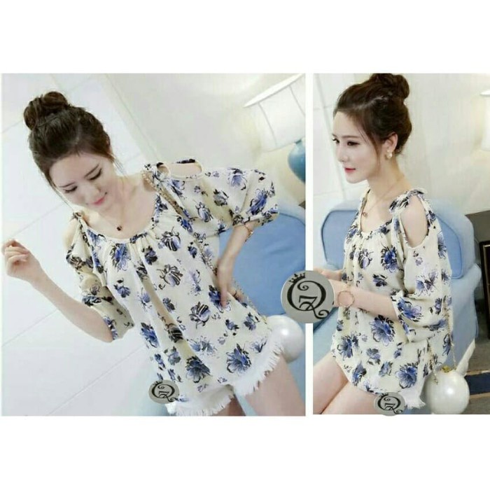 Baju Atasan Wanita Blus Bunga Blouse Sabrina Mawar