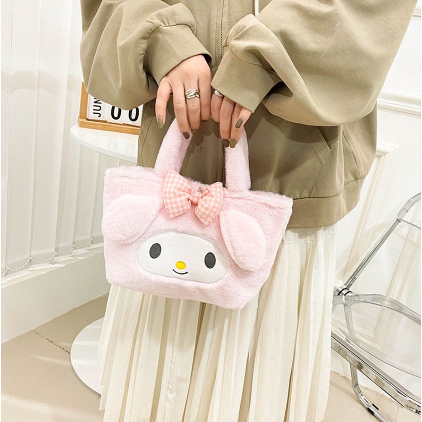 DIORAMI - Shoulder Bag Motif Karakter Sanrio My Melody Cinnamorol Kuromi Lucu Fur HANDBAG Tas Tenteng Totebag Perempuan Korea Style By Chikoisme NR