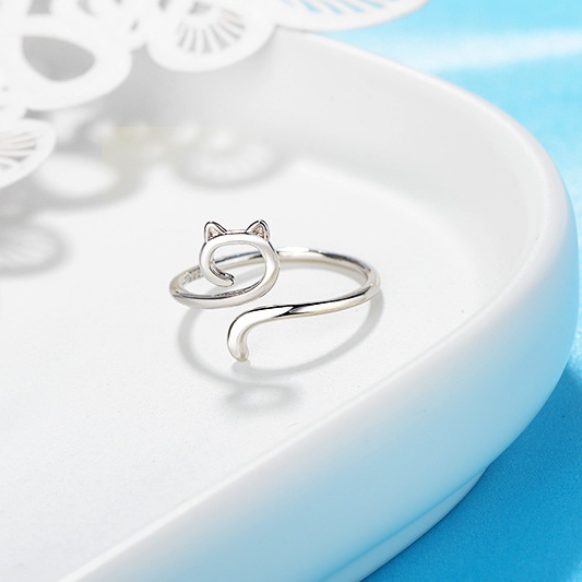 Fashion Perhiasan Wanita Elegan Pesta Rings Halus Tipis Lucu Kucing Jari Cincin Wanita Adjustable Terbuka Indah Hadiah Sederhana Halus