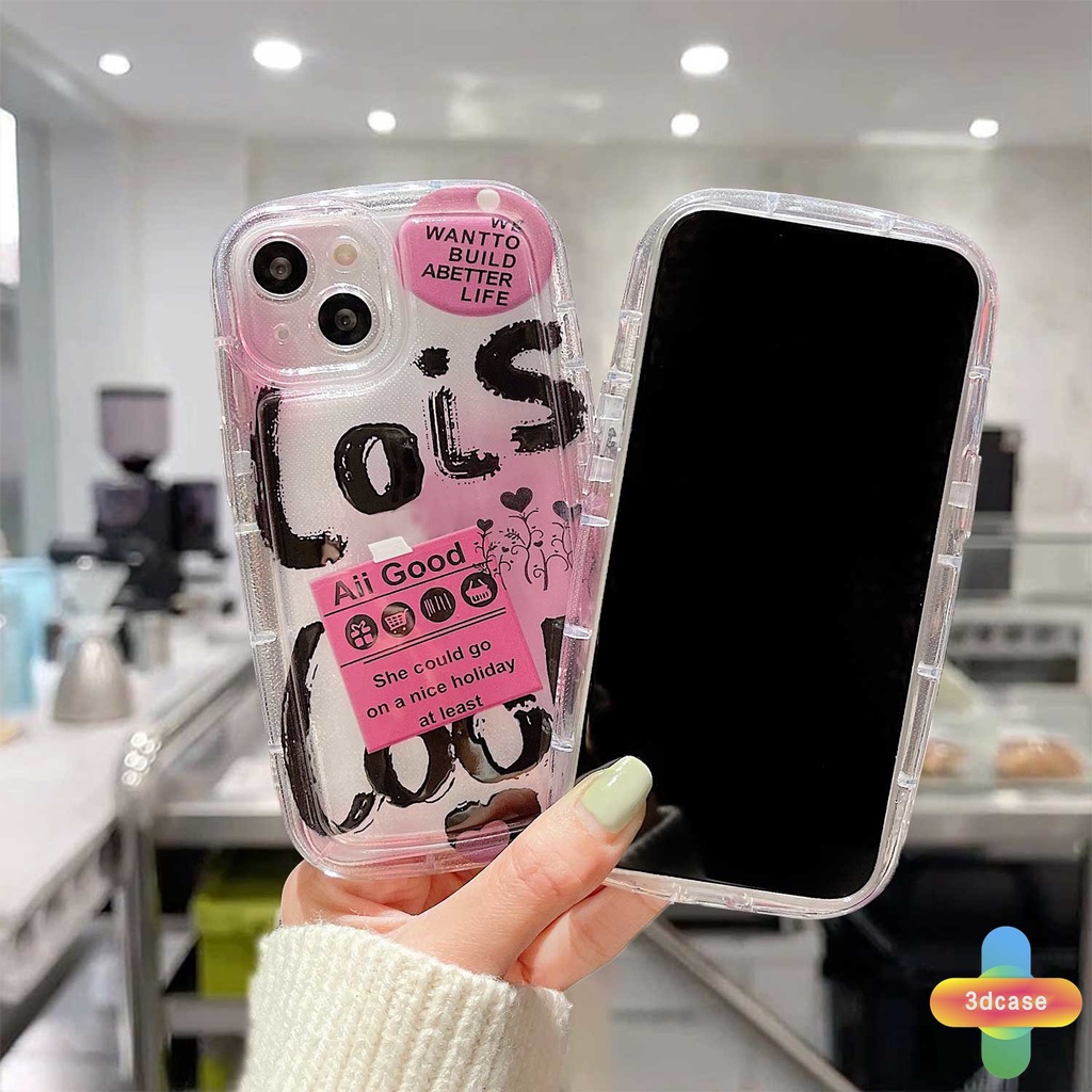 IPHONE Kompatibel Untuk Iphone11 12 13 14 PRO MAX 6 7 6S 8 14 Plus X XR XS MAX 11 12 13 SE 2020 6SPlus 7Plus 6Plus 8Plus 14Plus XSMAX Transparan pink graffiti Cinta Silikon Casing Ponsel