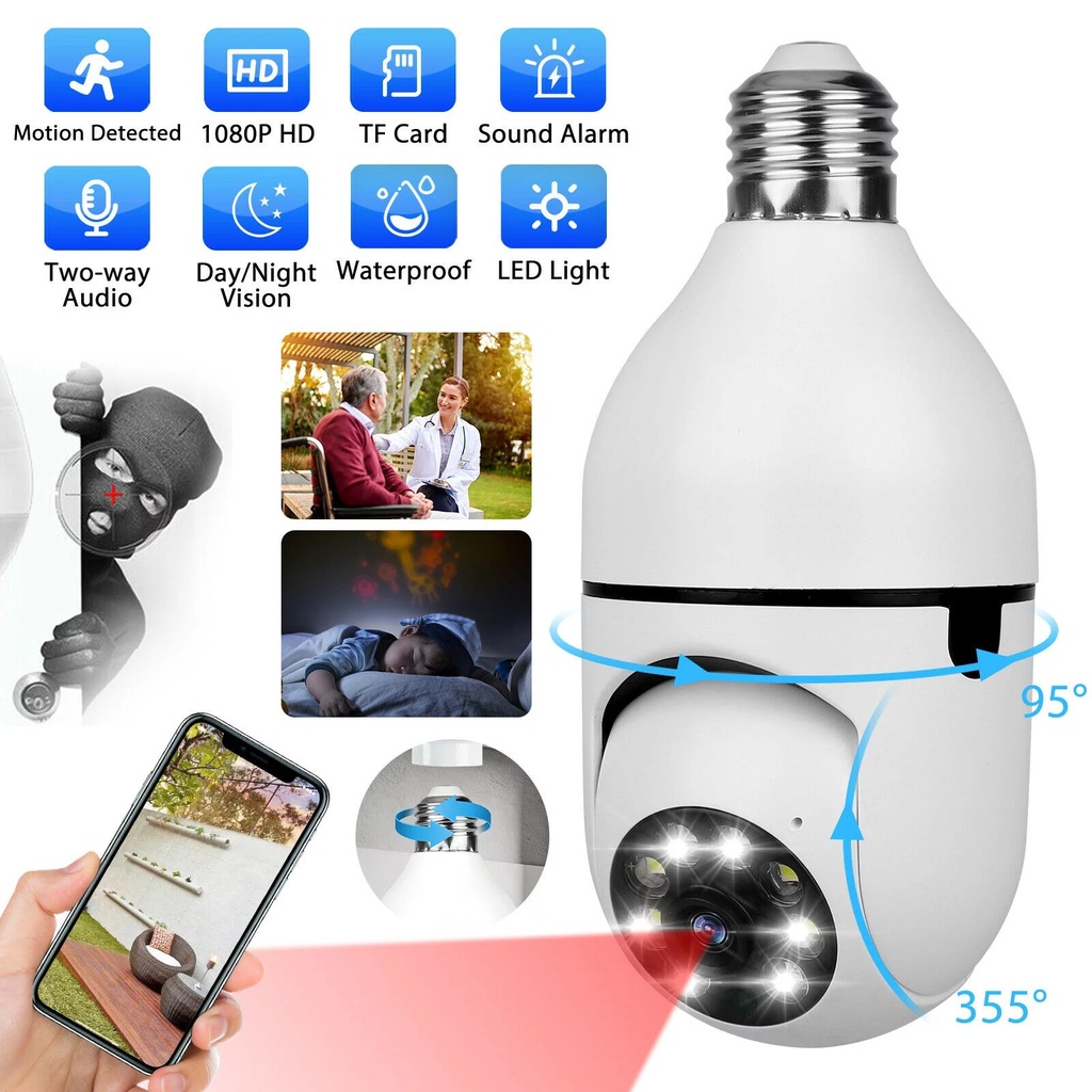 CCTV Wifi IP Camera Bulb Xmeye ICSEE Panoramic Bohlam Wireless 360